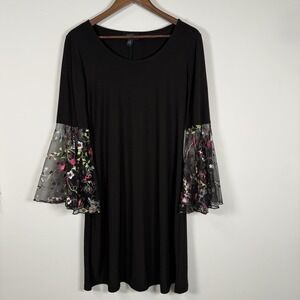 MSK Women's Dress. Lack Stretchy Bell Sleeve Sheer Floral Whimsical Size M Fairy